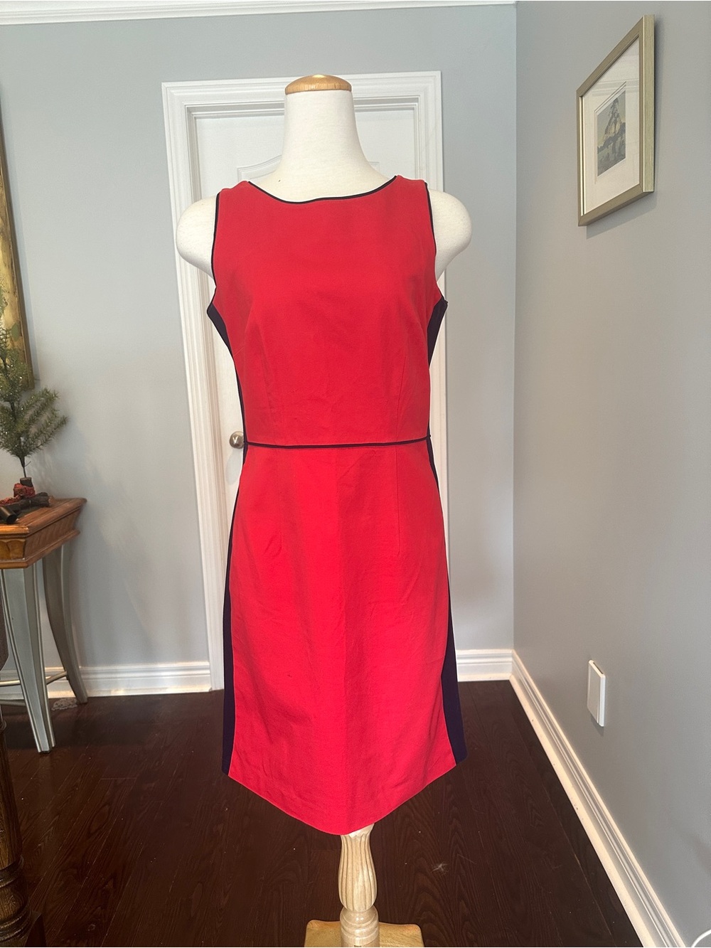 Tommy Hilfiger Red Sheath Dress with Navy Blue Side Panels - Size 6 - Picture 3 of 11